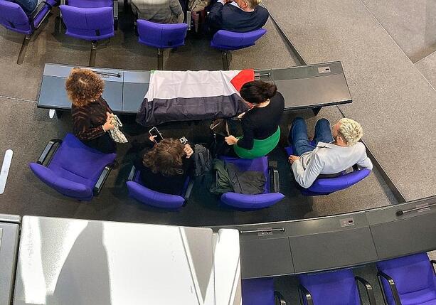 Bild vergrößern: Linken-Abgeordnete wegen Palästina-Flagge aus Bundestag geworfen
