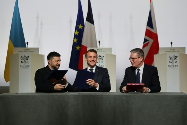 Bild vergr&ouml;&szlig;ern: Macron: Verbündete einigen sich auf robuste Sicherheitsgarantien für die Ukraine